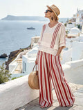 Women'S Casual V-Neck Printed Wide-Leg Pants Set
