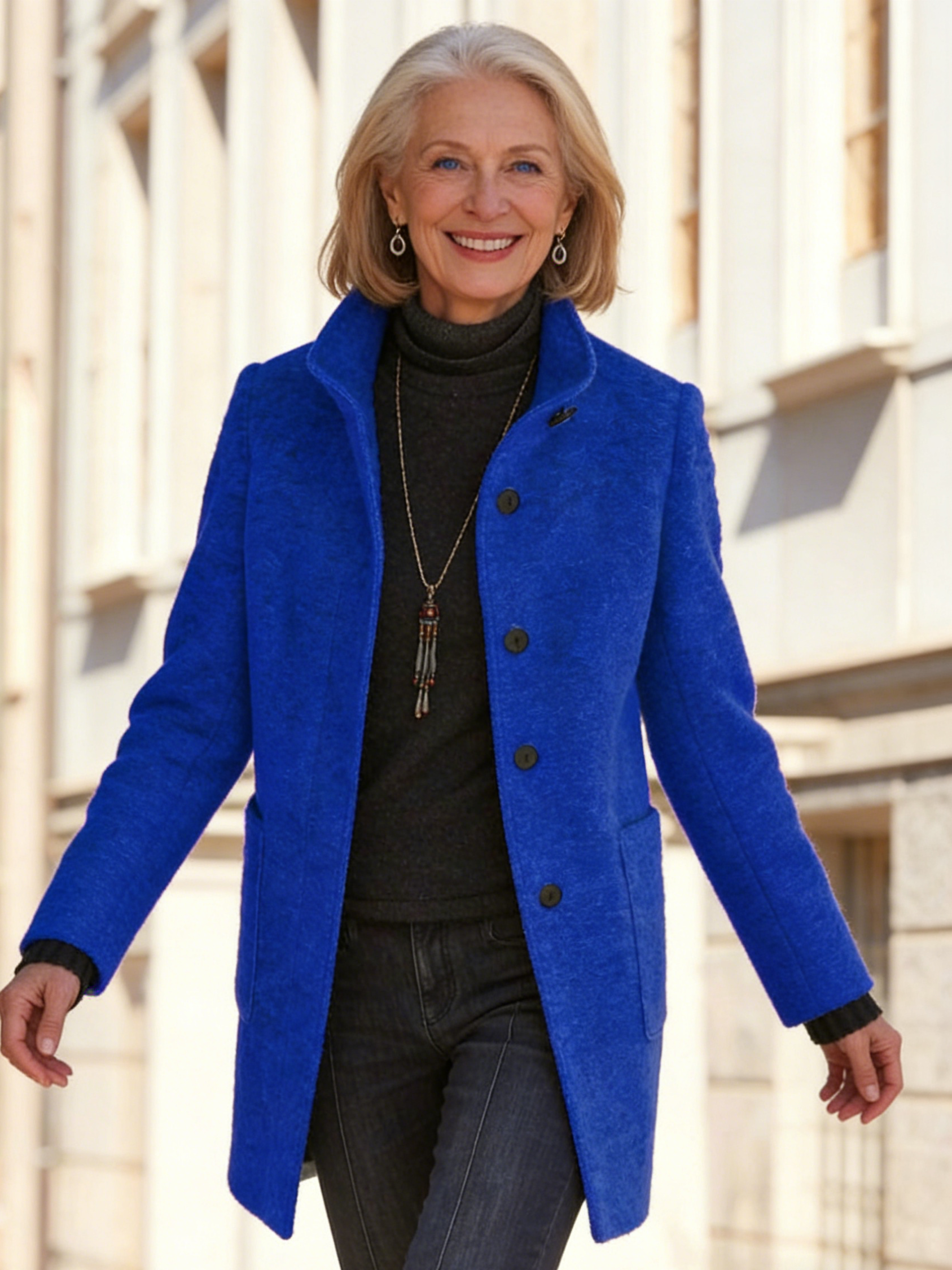 Outfits Women's Solid Color Button-up Collar Tweed Jacket