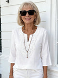 Women's Loose Solid Color V-Neck Lace Edge Shirt