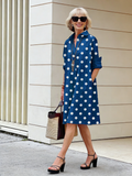 Holiday Bohemian Maxi DressDot Printed Mid-Length Long Sleeve Shirt Dress for Women