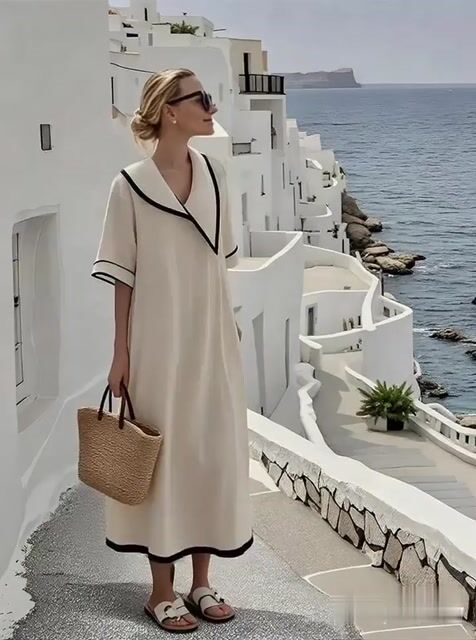 Women'S Loose Striped Print Dress