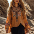 Desert Style Holiday Bohemian Vintage Linen Casual Top