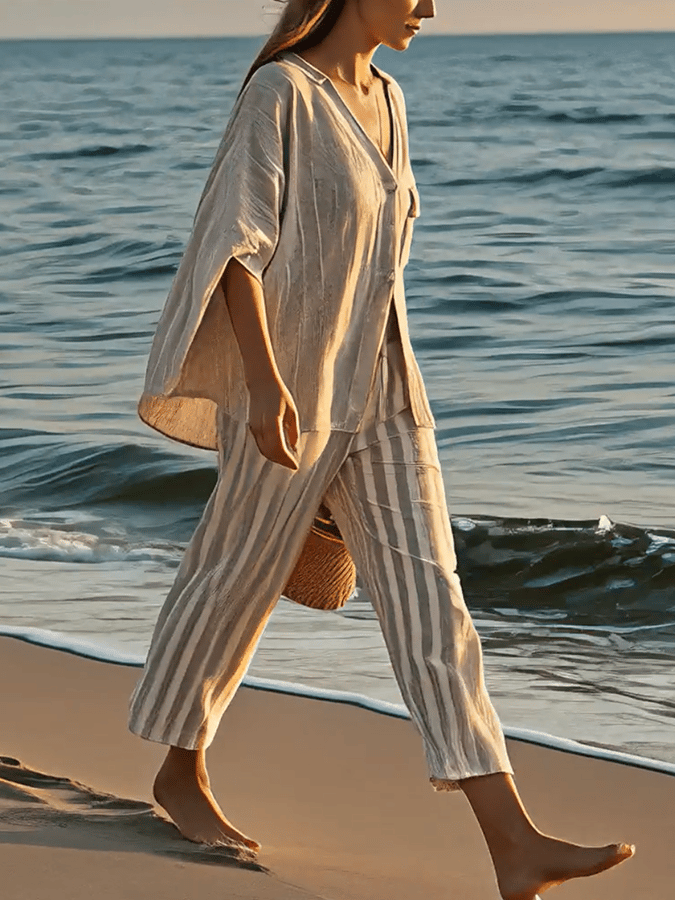 Women'S Loose Striped Pants Suit