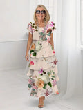 Maxi Dress Bohemia Multi-plant Floral Print Cascade Boho Dress