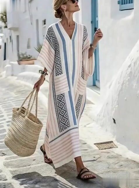 Women'S Casual Color-Block Striped Dress