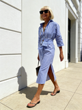 Striped Slim Fit Dress Cardigan Belt