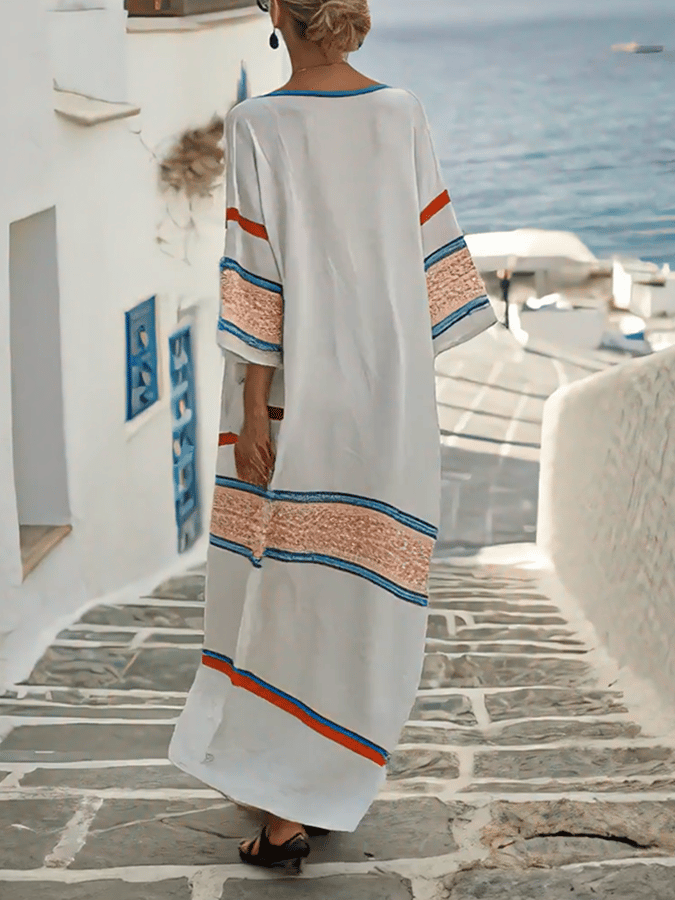 Women'S Loose Striped Print Dress