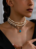 Women'S Teardrop Contrast Pearl Necklace