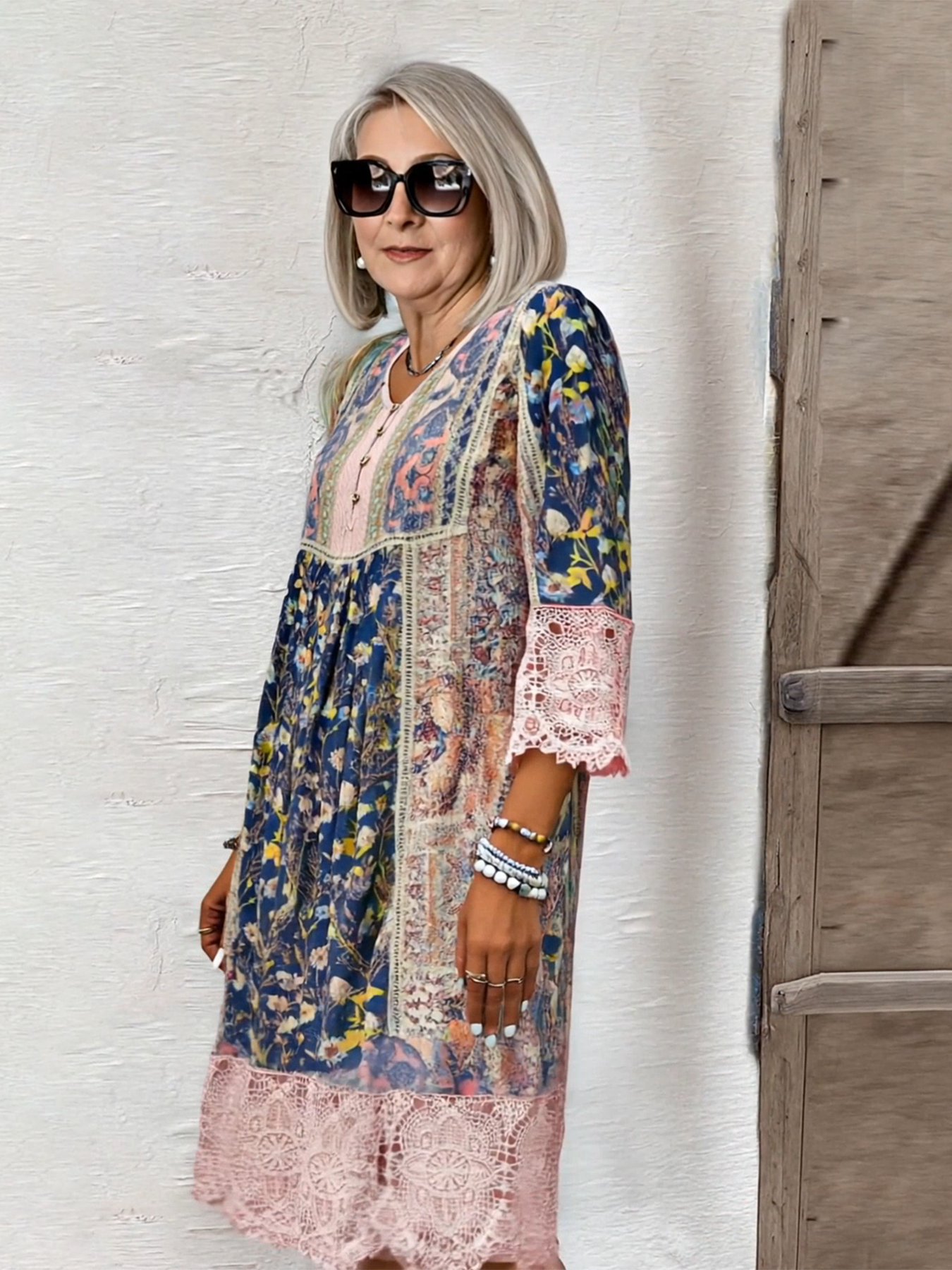Vintage Print Lace Dress