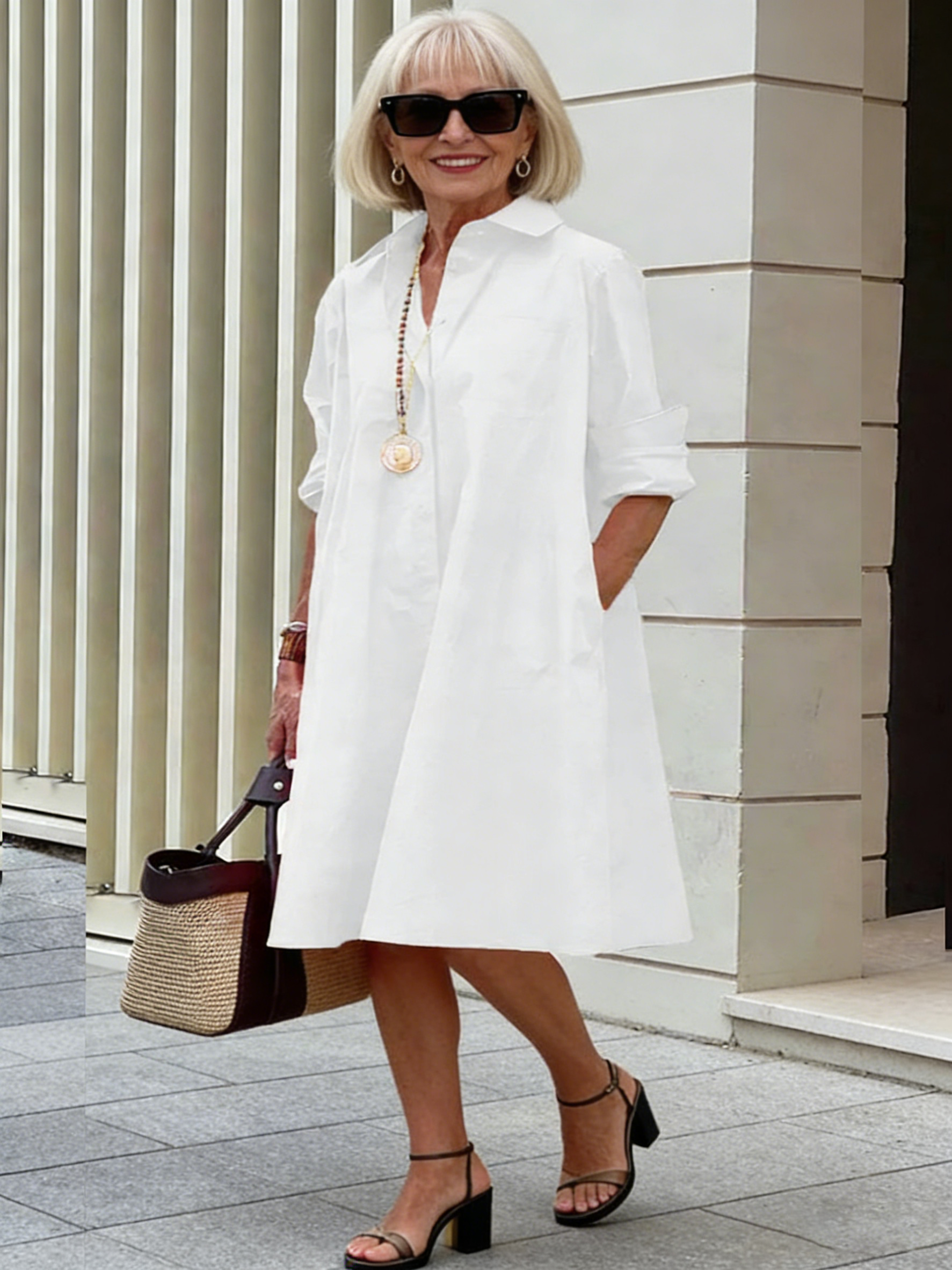 Holiday Bohemian Maxi DressDot Printed Mid-Length Long Sleeve Shirt Dress for Women