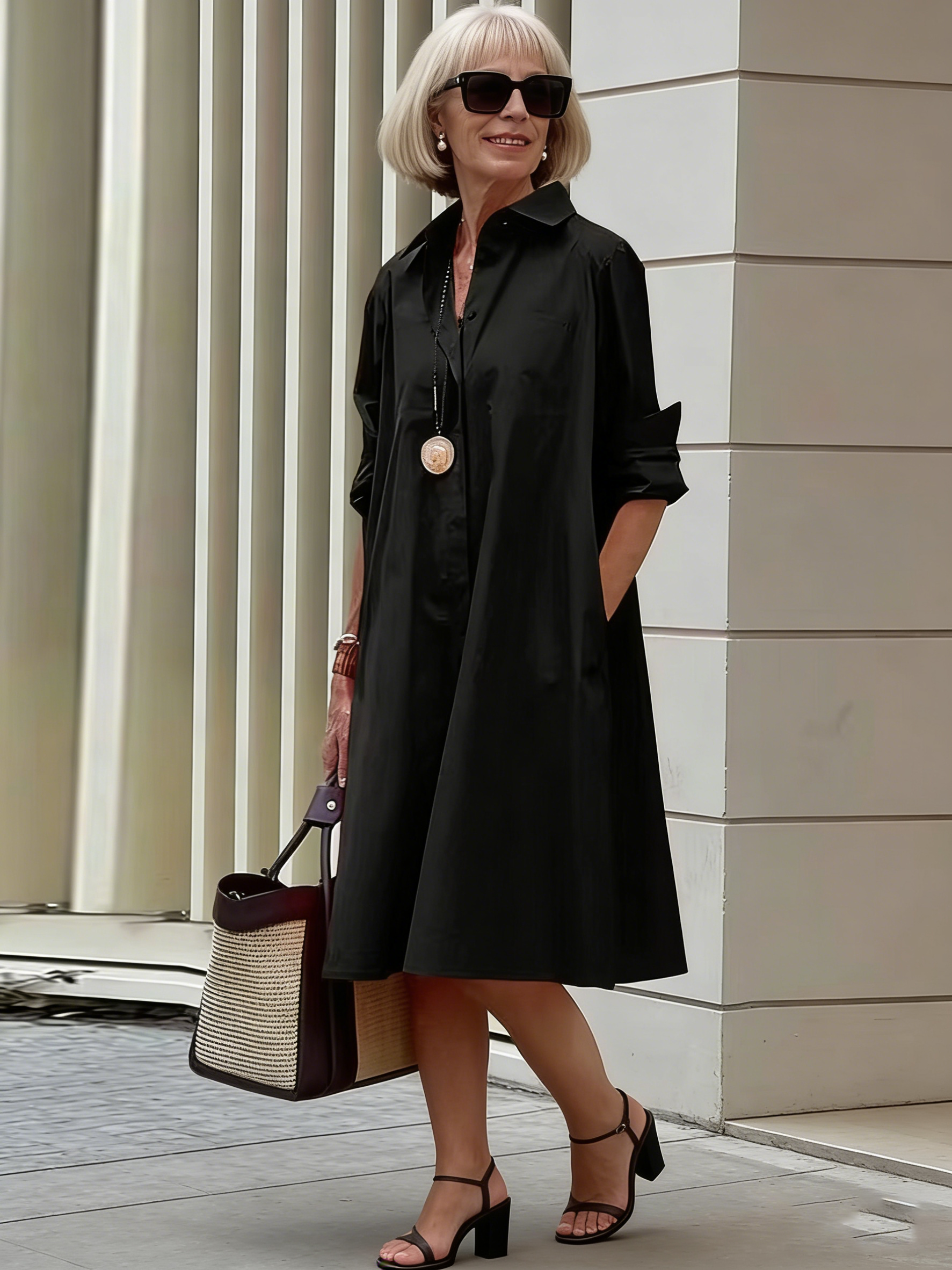 Holiday Bohemian Maxi DressDot Printed Mid-Length Long Sleeve Shirt Dress for Women