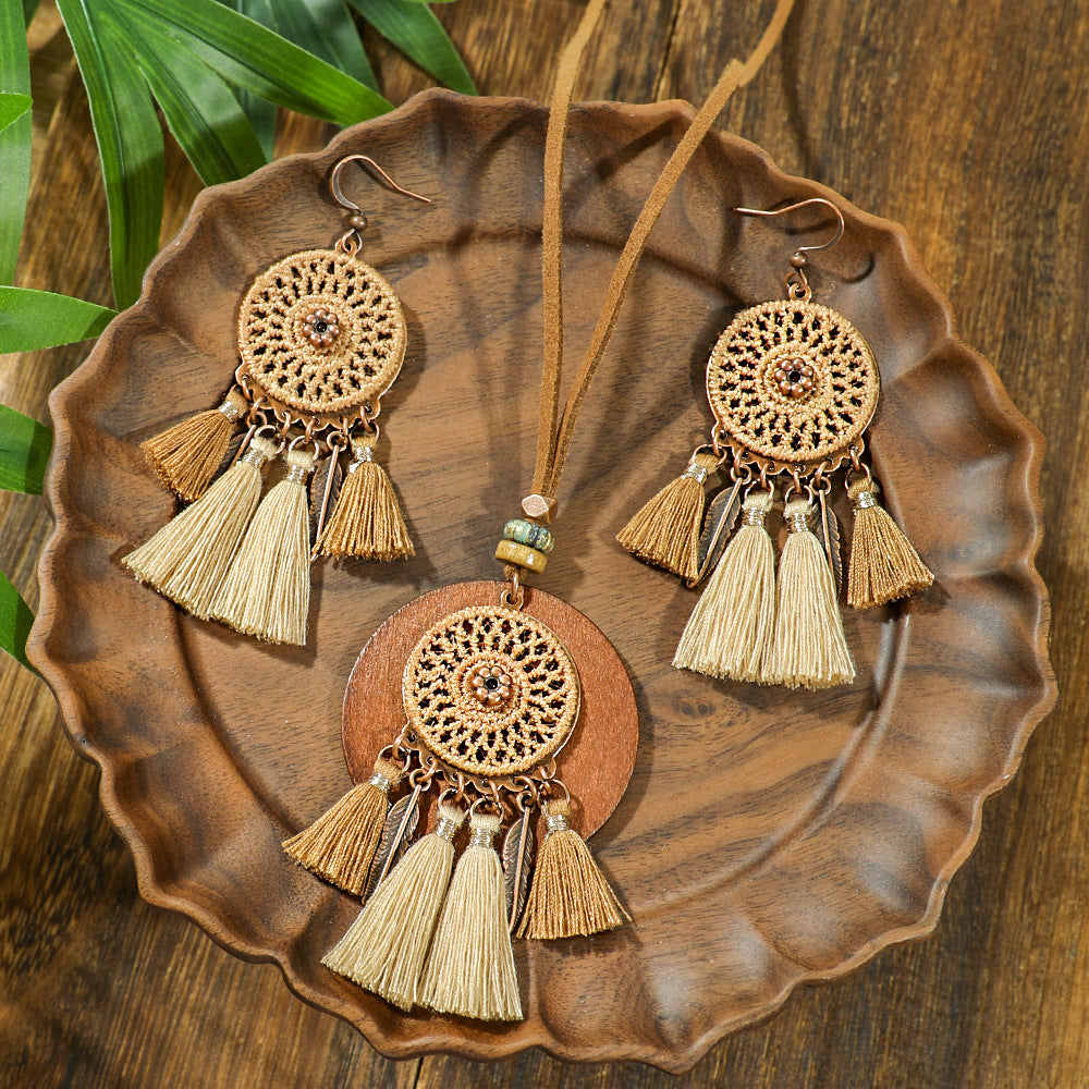 3pcs Boho Ethnic Long Sundry Colors Tassel Pendant Necklaces For Women Retro Rhinestone Drip Oil Alloy Necklace