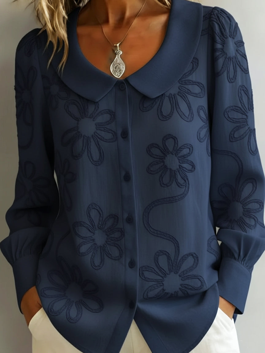Vintage Peter Pan Collar Embroidered Floral Shirt