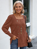 Pit Strip Square Neck Bubble Long Sleeve Split Sweater T-Shirt