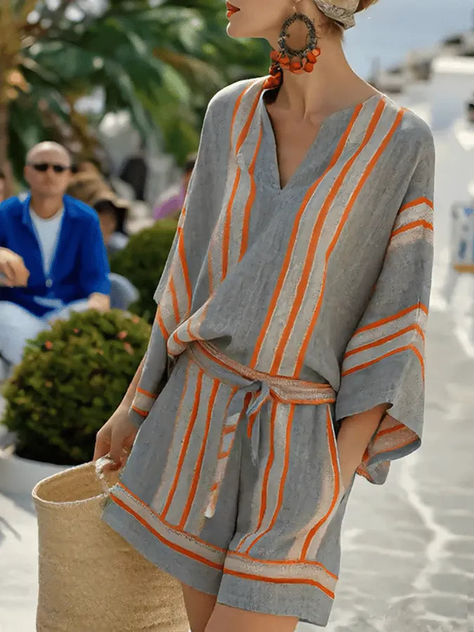 Women'S Striped Belted Jumpsuit