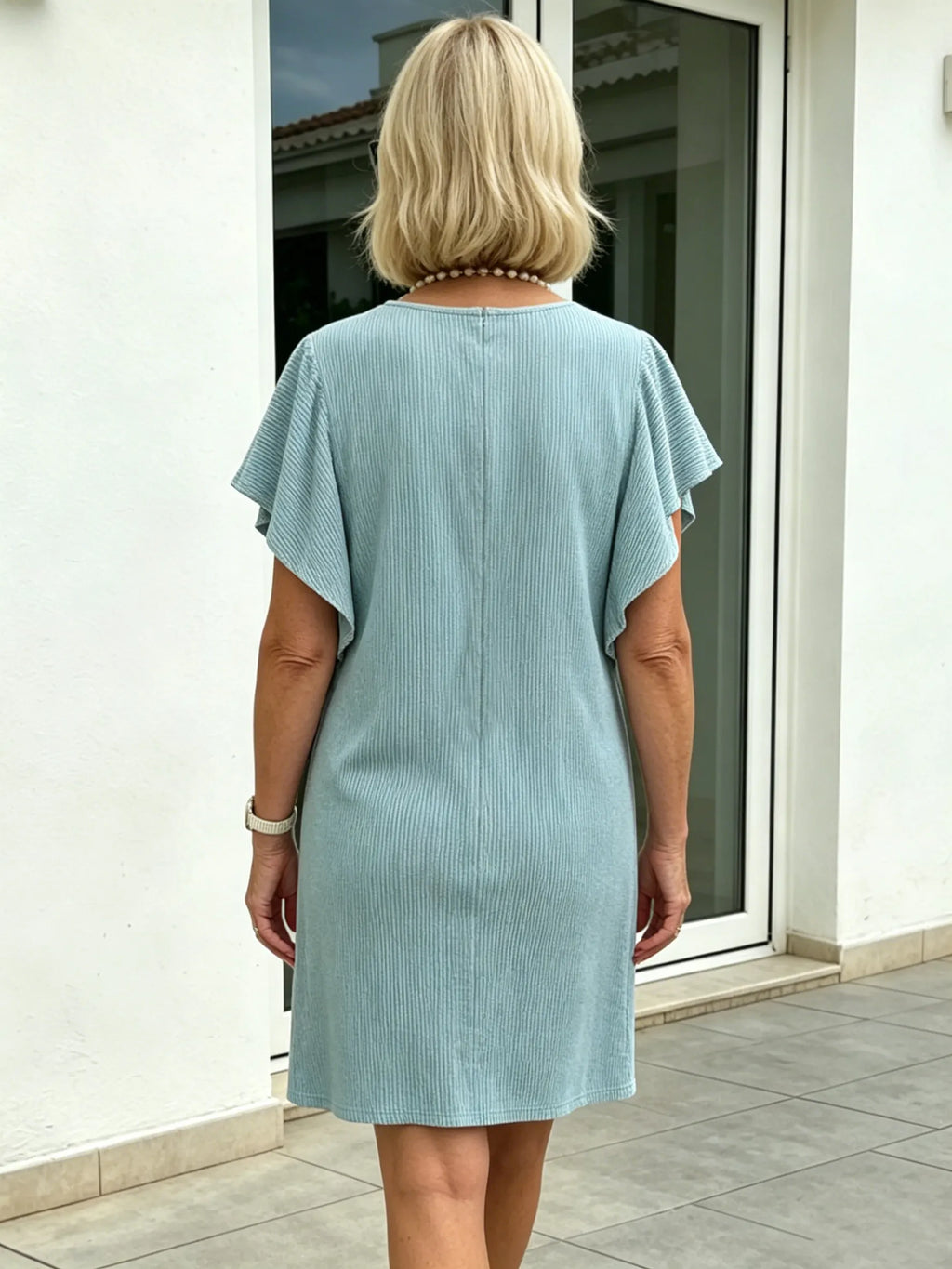 Women's Clothing Contrasting Color Twist Strip Lotus Leaf Sleeve Medium and Long Dress