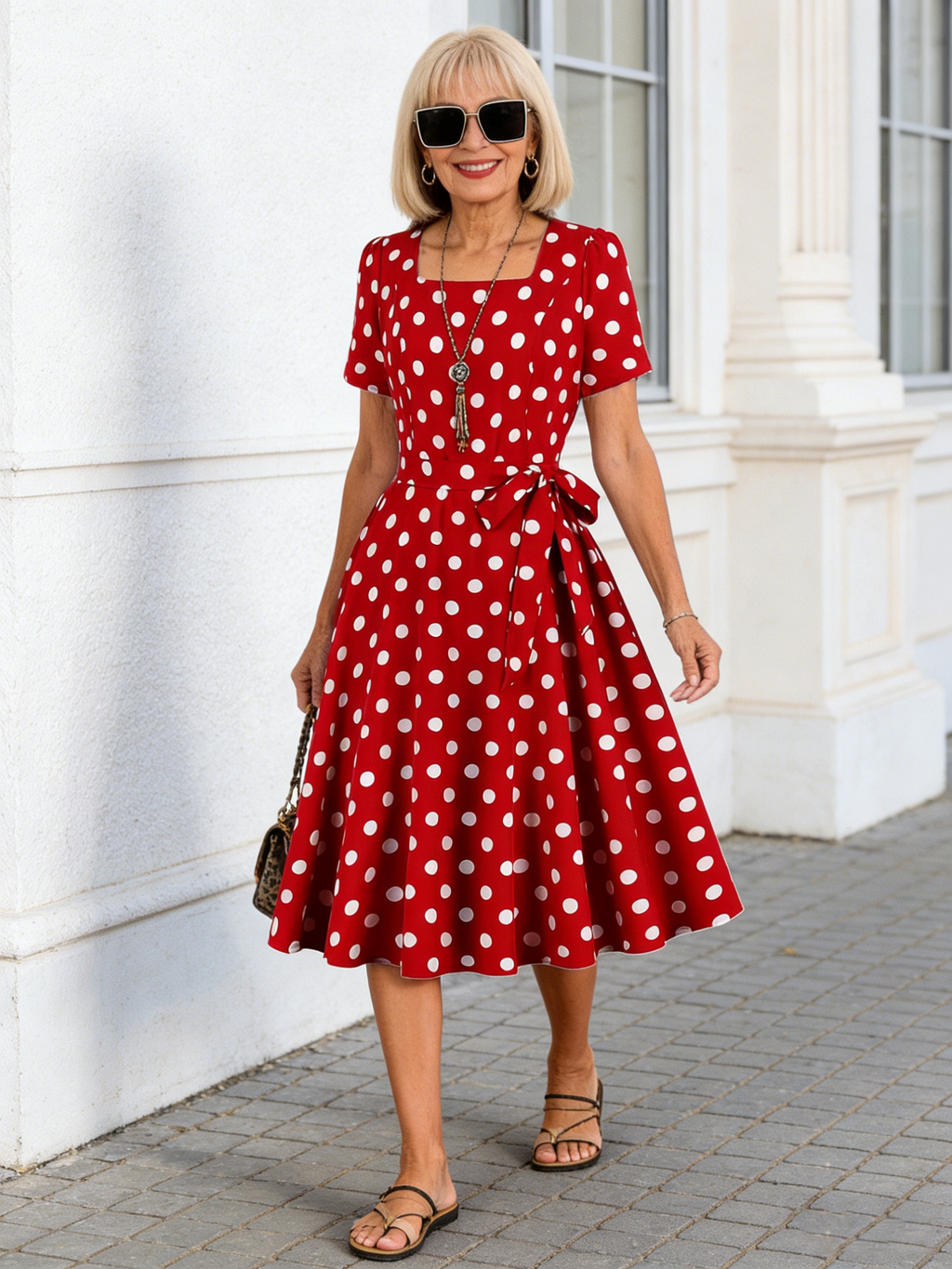 Classic Polka Dot Dress Female Slim Slim Slim Dress Red Polka Dot Big Swing Dress