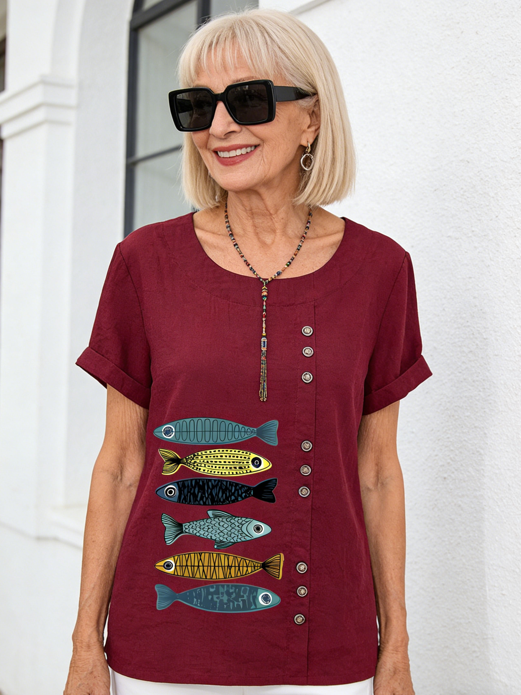Cotton and Linen Printed Shirt Women