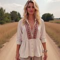 Women's Casual Ethnic Retro Embroidered Off-shoulder Long-sleeved Shirt