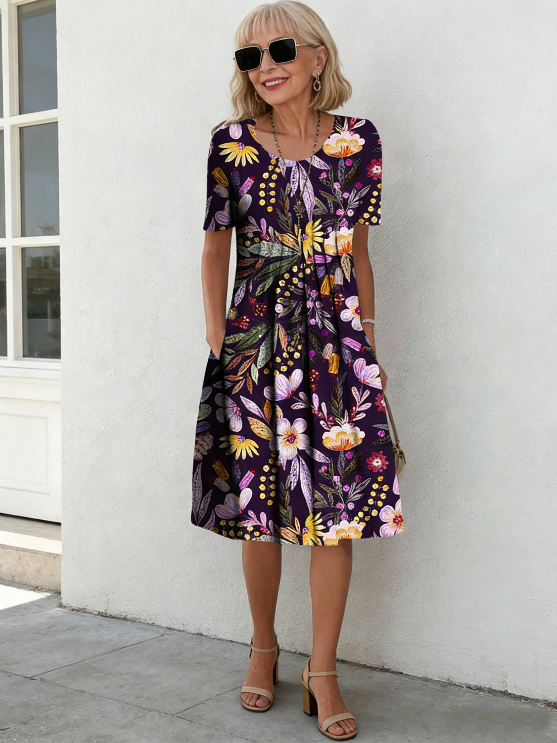 Colorful Sweet Floral round Neck Dress
