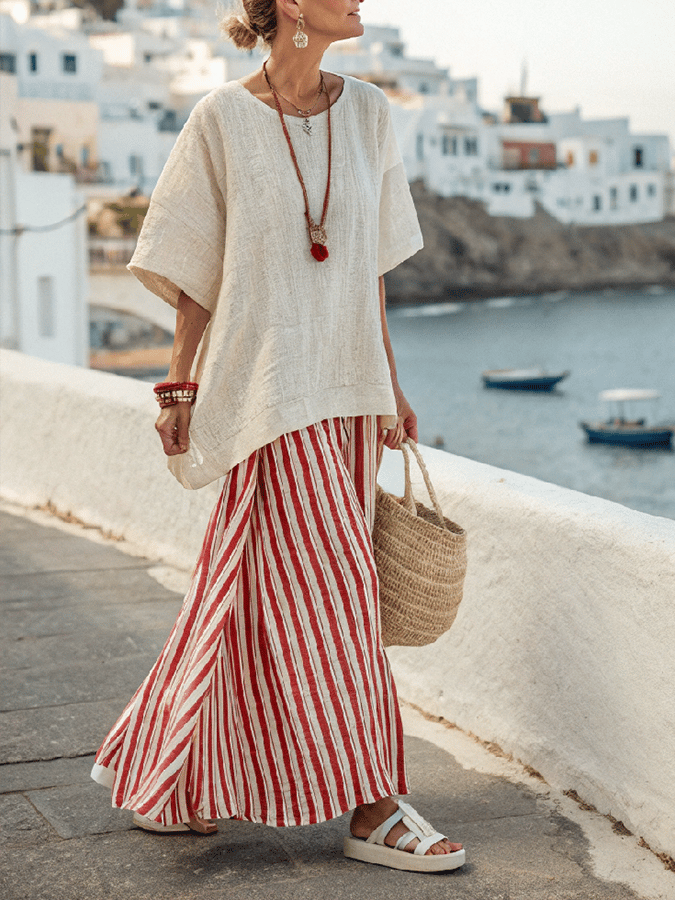Women's Loose Striped Skirt Suit