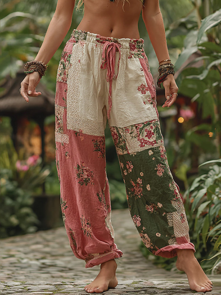 Women's Retro Floral Patchwork Art Casual Pants