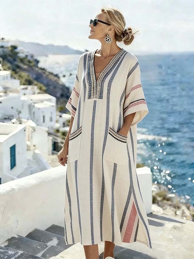 Women'S Casual Color-Block Striped Dress