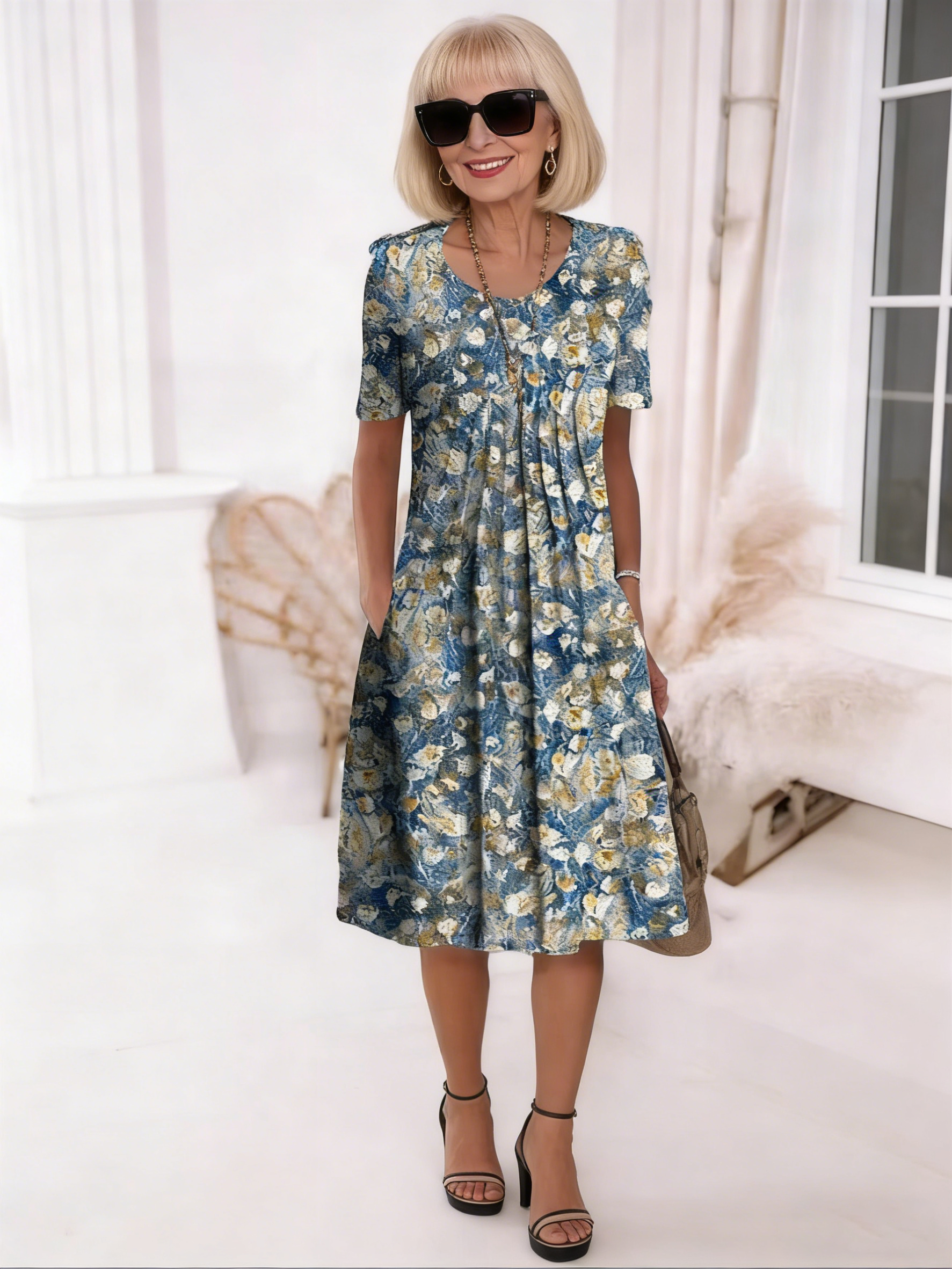 Colorful Sweet Floral round Neck Dress