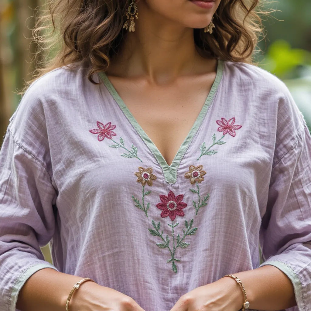 Women's New Casual Embroidery Printed Cotton And Linen Loose Shirt