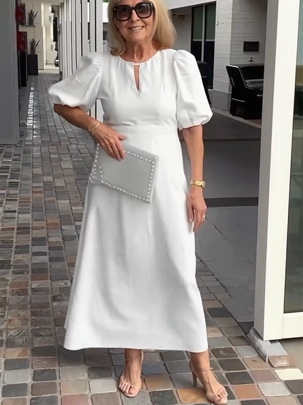 Evening Dress Formal Dress Solid Color Loose-Fitting Casual Round-Neck Small Lantern Sleeves