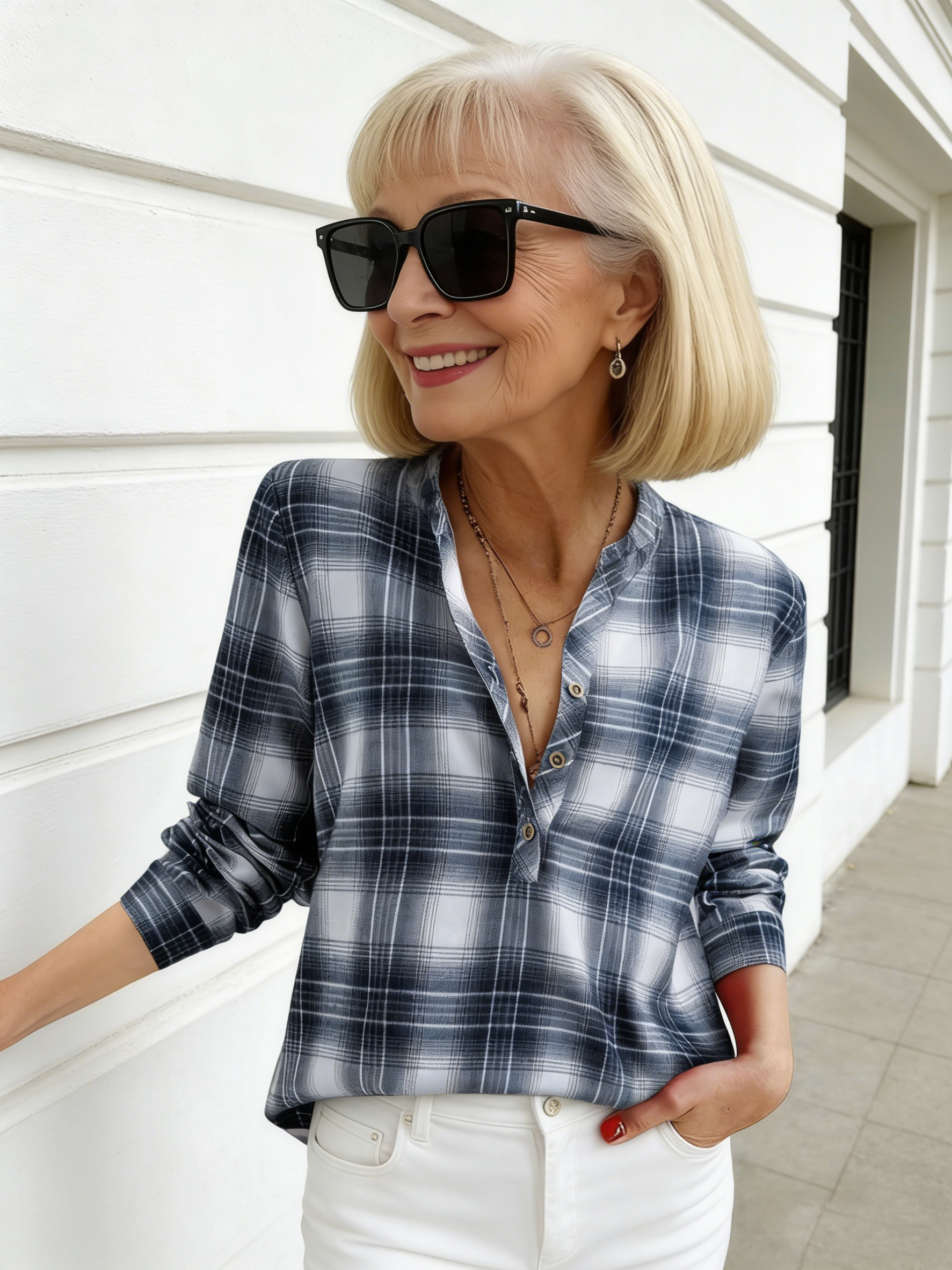 Collar Plaid Shirt Fashion Casual Shirt Button Up