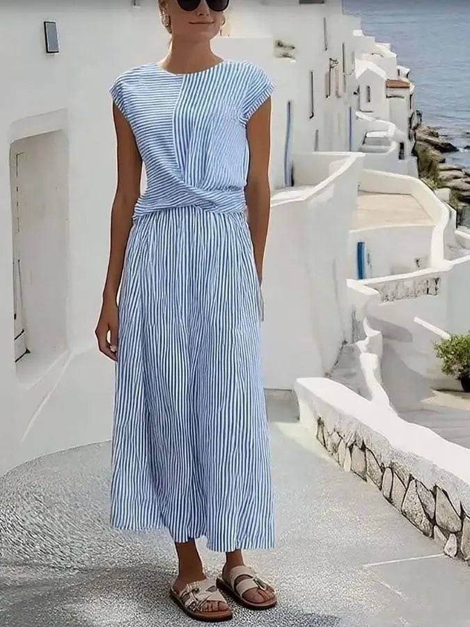 Women's Resort Stripe Print Round Neck Short Sleeve Dress