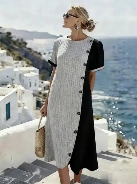 Women'S Casual Color-Block Patchwork Dress