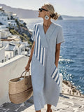 Women's Casual V-Neck Striped Loose Dress