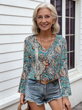 Women's Shirt Paisley Printed V-Neck Long Sleeve Shirt Women's