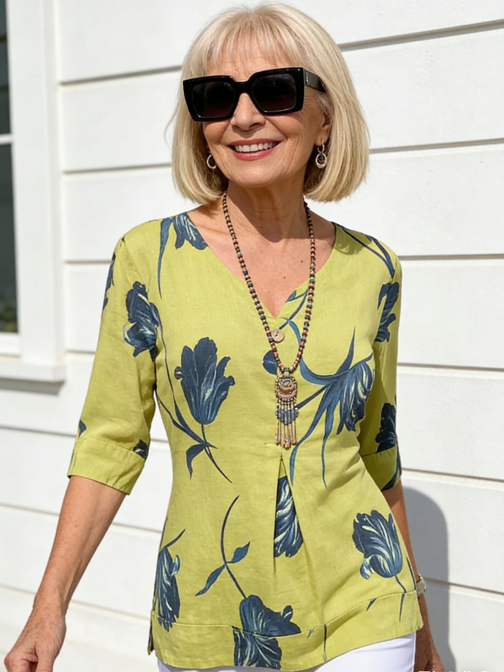 Printed V-neck Tunic Top