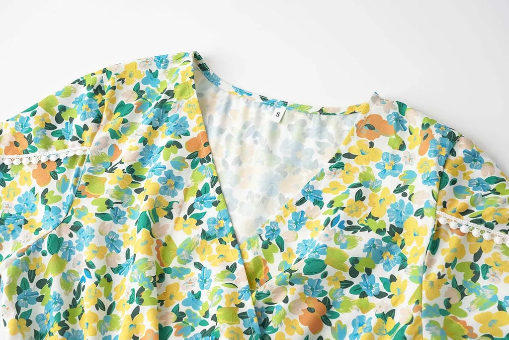 Dress Summer Small Floral Split V-neck Women's Clothing