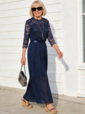 Evening Dress Splicing Dress Crew Neck Lace Dress Evening Dress