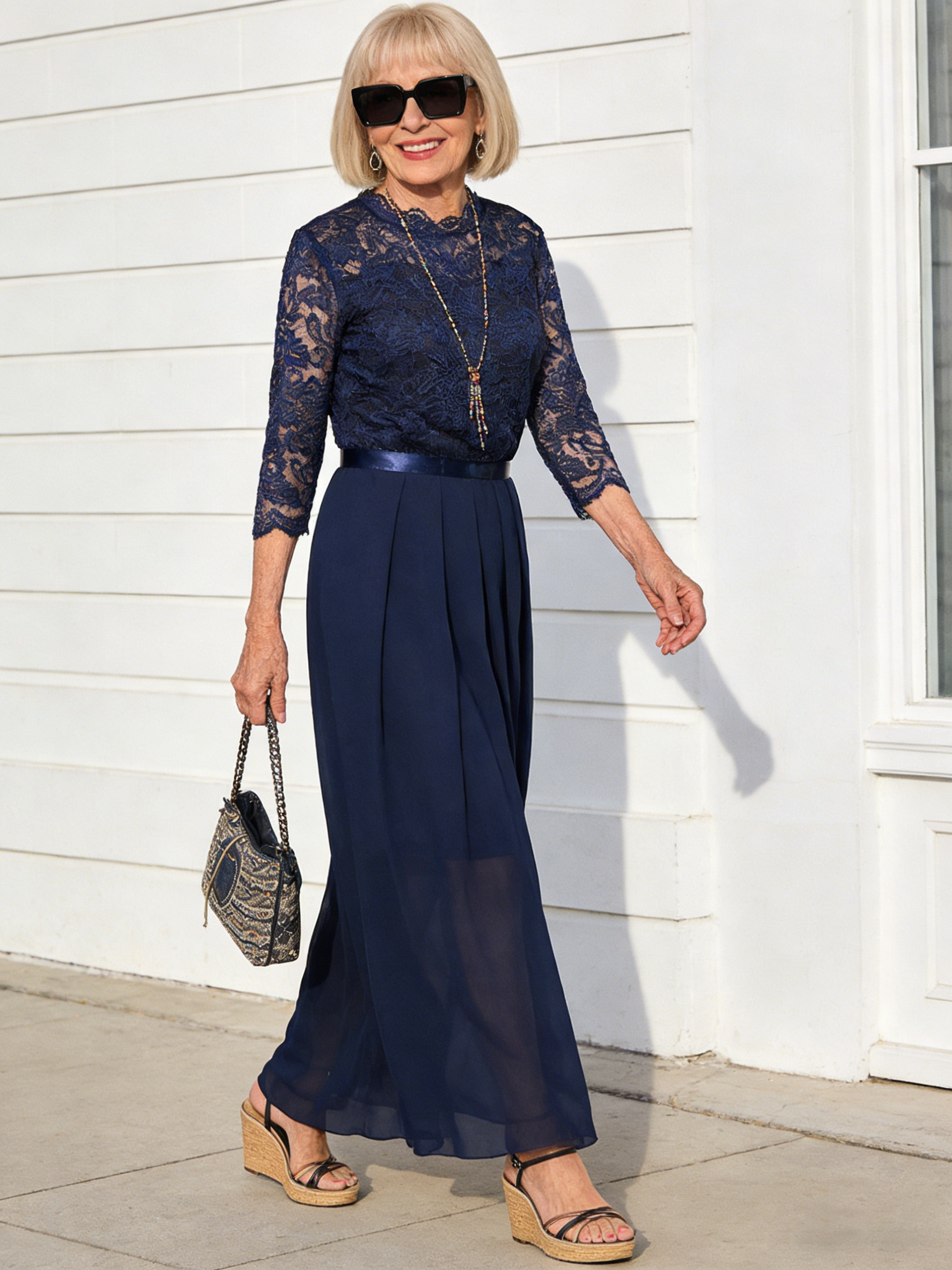 Evening Dress Splicing Dress Crew Neck Lace Dress Evening Dress