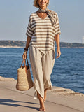 Women'S Loose Slit Contrast Striped Pants Set