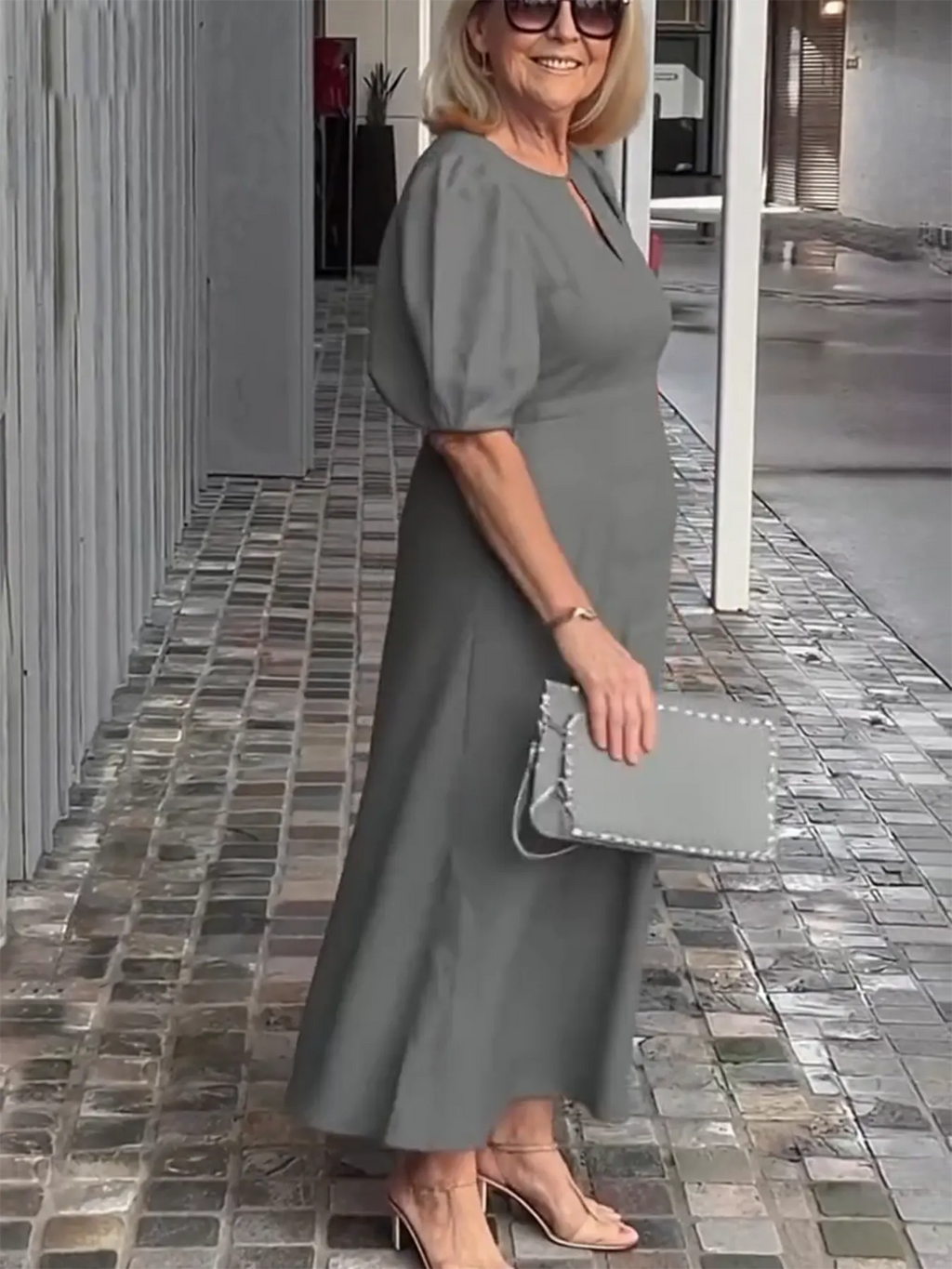 Evening Dress Formal Dress Solid Color Loose-Fitting Casual Round-Neck Small Lantern Sleeves