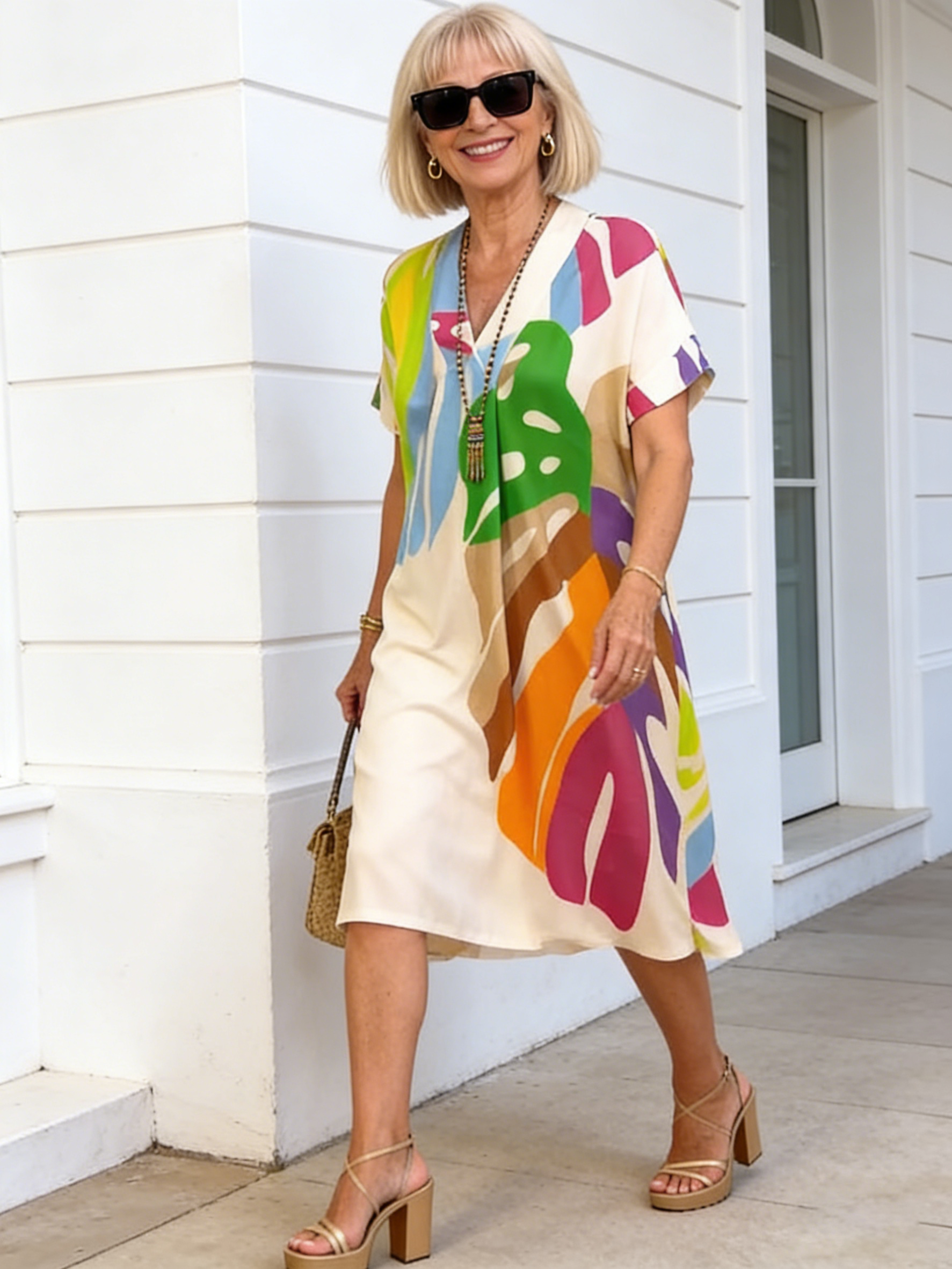 Printed Loose Printed Short Sleeve Dress
