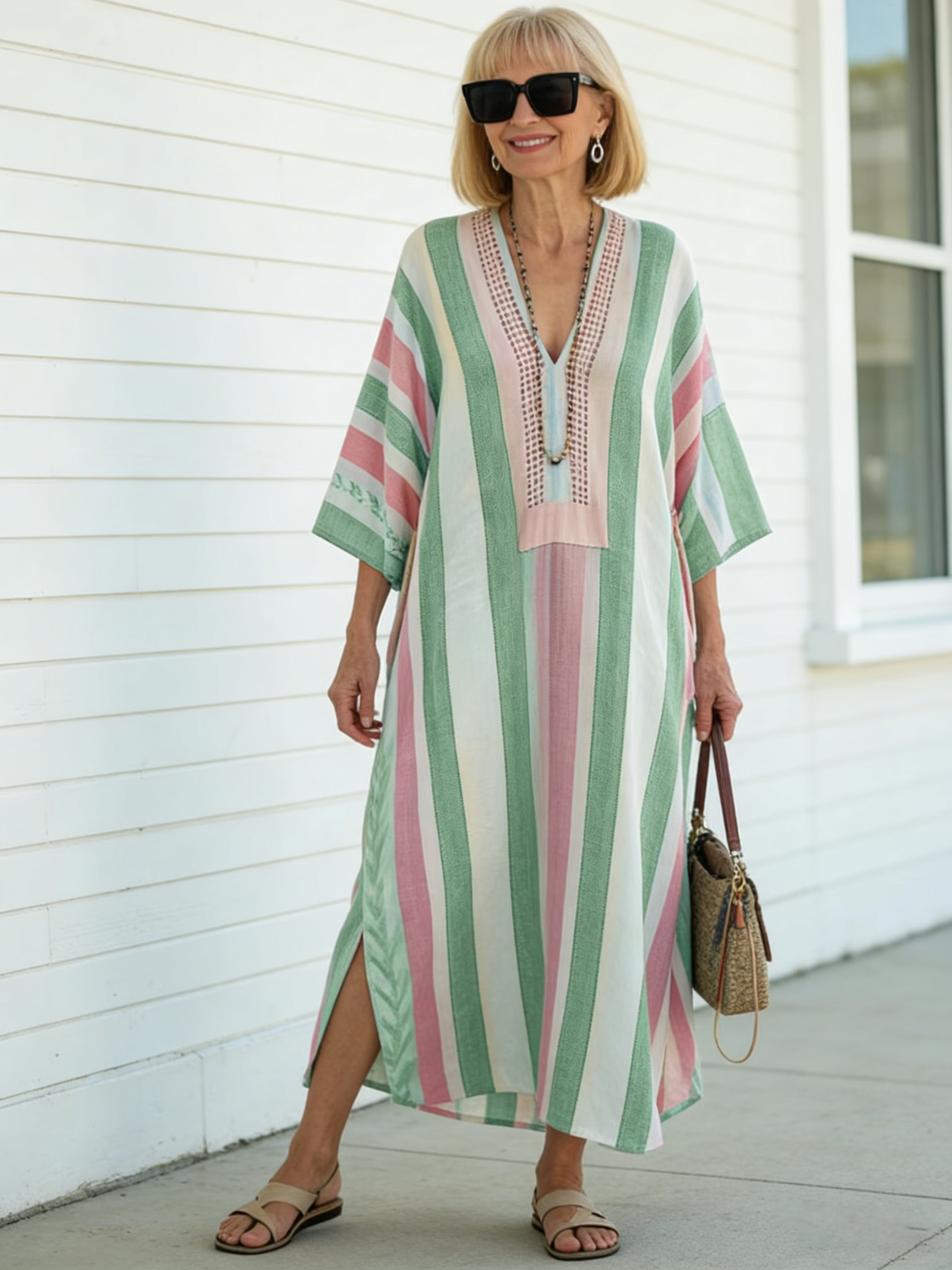 Casual Long Sleeve V-Neck Digital Printing Women's Dress Long Dress