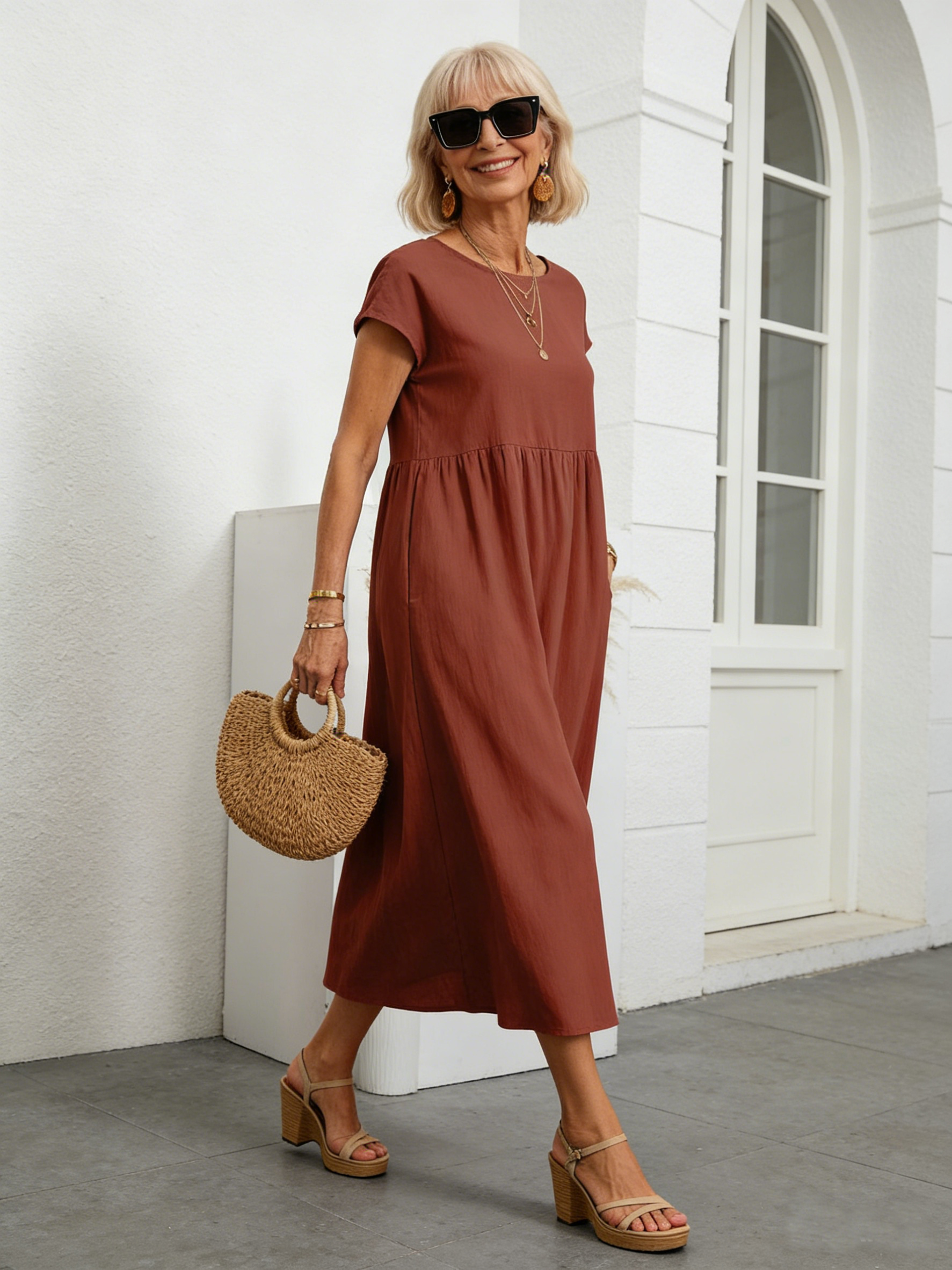 Solid Color Sleeveless Loose Cotton and Linen Pockets, Dress