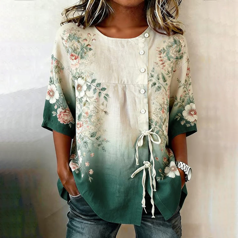 Women's Casual Gradient Floral Print Short-sleeved Top