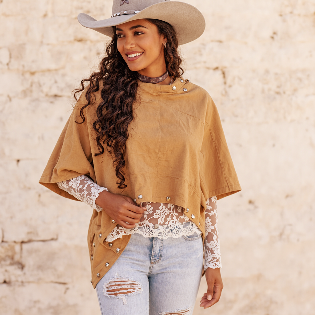 Women's Vintage Cowboy Boho Chic Layered Top With Lace And Rivets