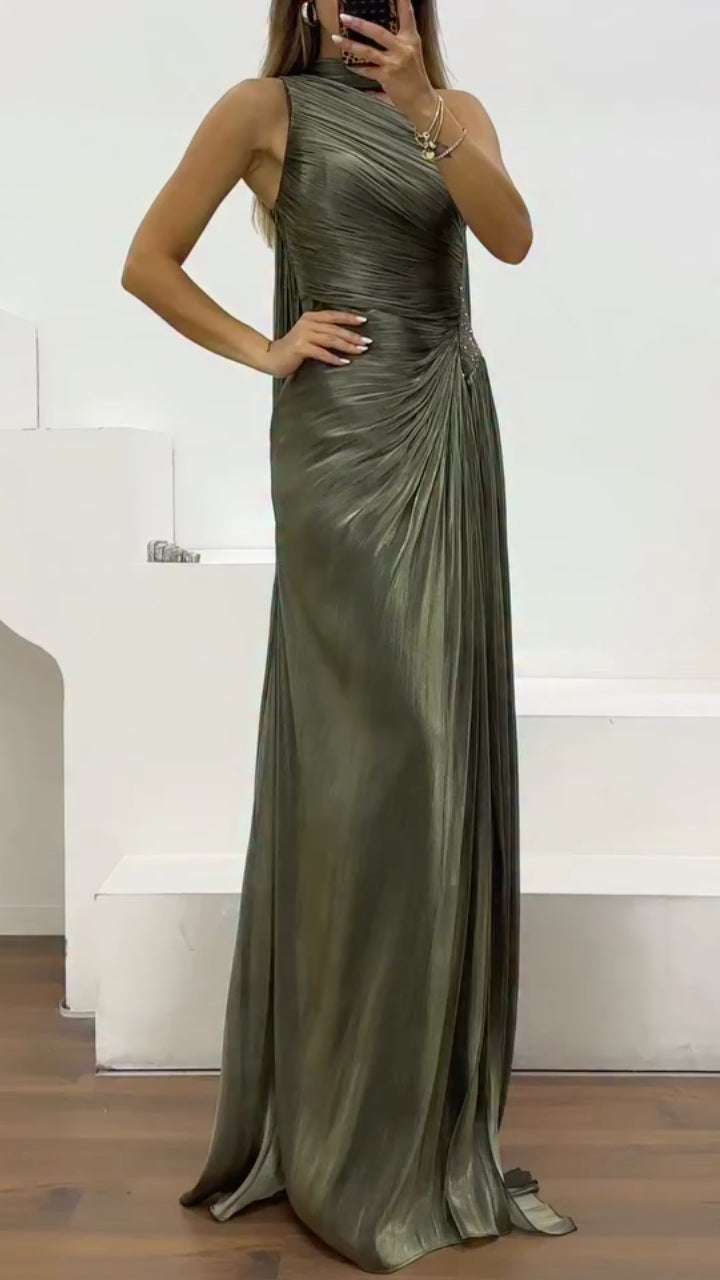 Draped Satin Maxi Evening Dress