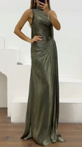Draped Satin Maxi Evening Dress