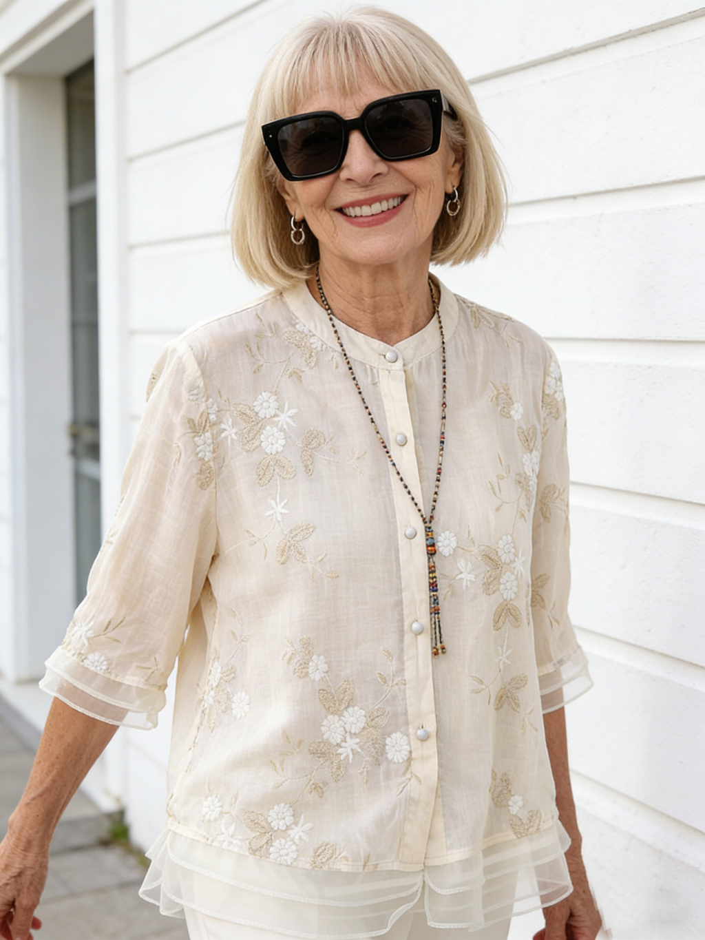 Shirt Yarn Picking Embroidery Shirt Temperament Splicing Organza Top