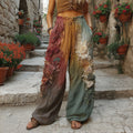 The Sunset Collection Classic Retro Rose And Floral Gradient Art Linen Pants